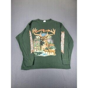 Whitetail Deer Shirt Mens XL Green Big Buck Country‎ Graphic Hunting Tee USA VTG